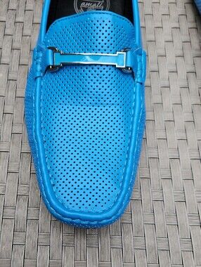 Amali Briggs Blue Loafers Amalfi Men's Bright Blue Perforated Bit Moccasins